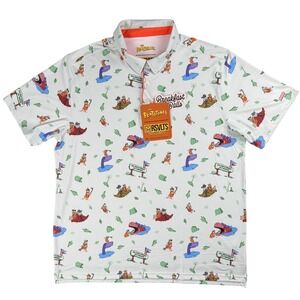 RSVLTS Flintstones Breakfast Balls Golf Polo Shirt 2XL NWT Fred Dino AOP